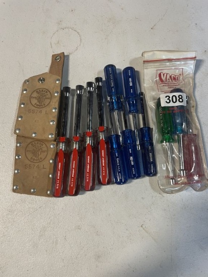 Assorted Nut Drivers W/2 Leather Tool Pouches