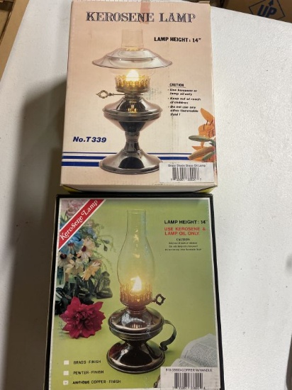 Brass Shade Oil Lamp 14 " & Tip Top Copper Finish Oil Lamp 14"