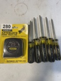 Assorted Set Of Stanley Square Head Screwdrivers & 25' Leverlock Tape Measure