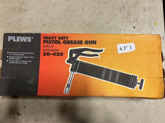 PLEWSÂ® Heavy Duty Pistol Grease Gun with 6" Extension and Standard Grease Coupler