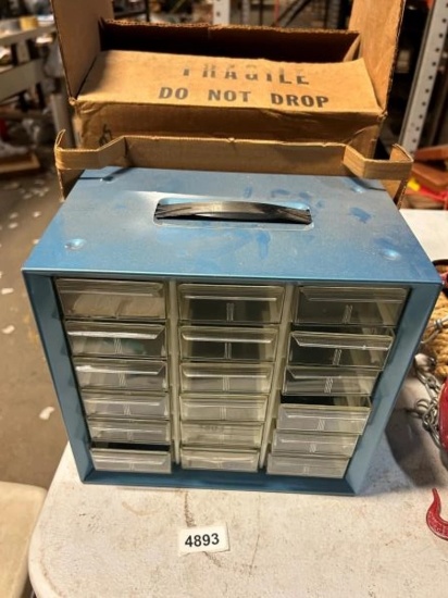 Vintage Blue Metal Akro-Mils 24-Drawer Cabinet Organizer