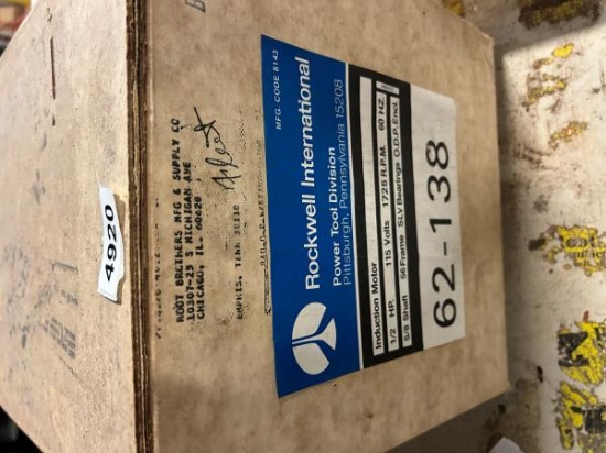 Rockwell International Induction Motor 1/2 HP 115 Volts 1725 R.P.M 60 Hz 5/8 Shaft