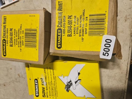 STANLEY Saw Set and (2) Creative Rivets 1/8" Diameter, #30 Drill Grip 1/4 - 3/8