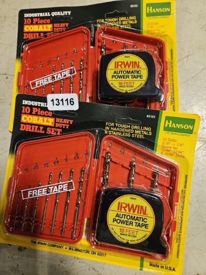 Hanson Drill Bit Set With Irwin Automatic Power Tape 10' - 2 Qty