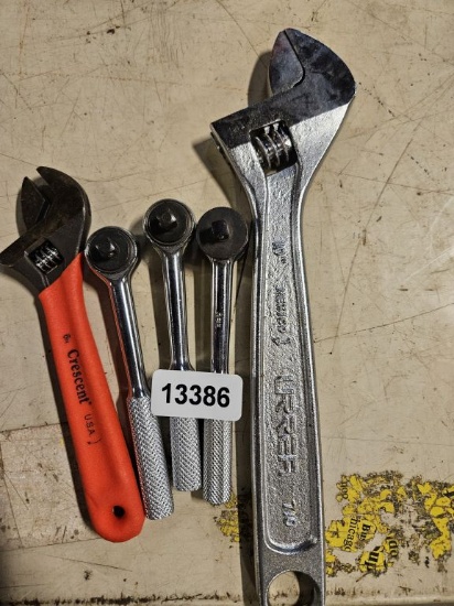 Urrer Adj Wrench, Crescent Adj Wrench And Small Ratchets - 3 Qty