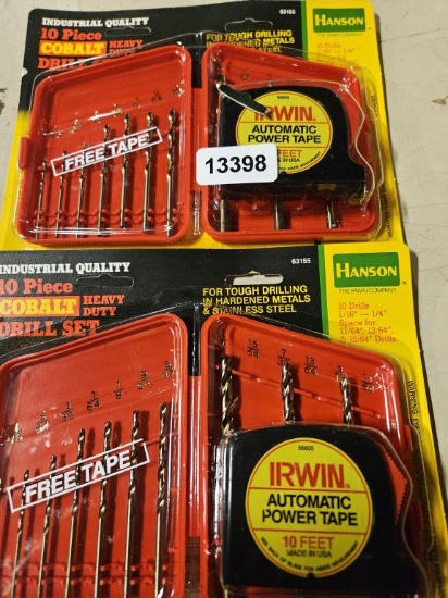 Hanson Drill Bit Set With Irwin Automatic Power Tape 10' - 2 Qty