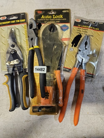 Straight Cut Tin Snip, Wire Cutter, Automatic Self Sizing Locking Pliers & Linesman Plier