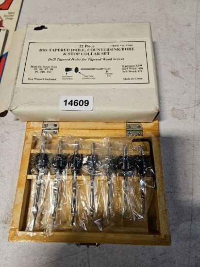 22 Pc Hss Tapered Drill, Countersink/bore & Stop Collar Set
