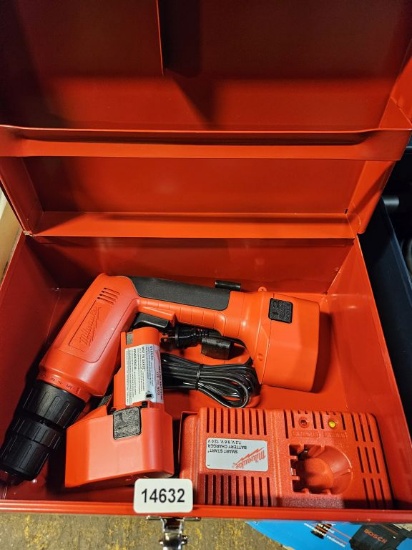 Milwaukee Cordless Drill With 2 Batteries And Charger In Carrying Case