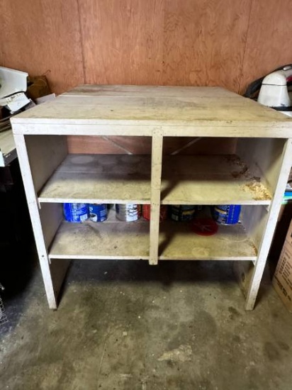 Wooden Workbench with Shelving