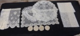 Lot of Lace Doilies, Window Valance and Tablecloth
