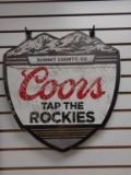 Vintage COORS Tap The Rockies Wood Metal Sign