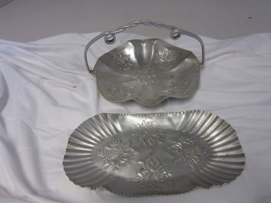 Vintage tin candy dish and serving tray