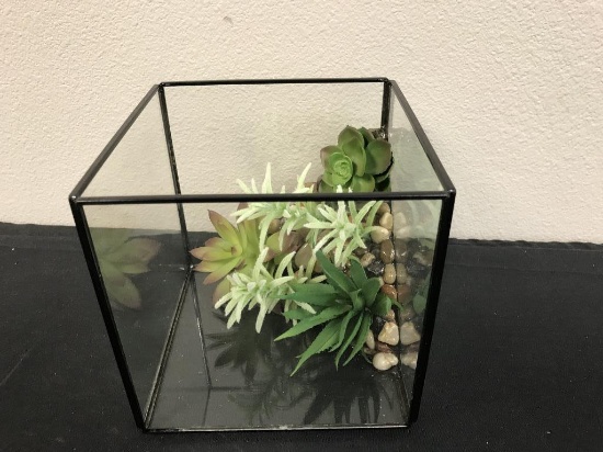 Terrarium - Glass with Faux Succulent Plants