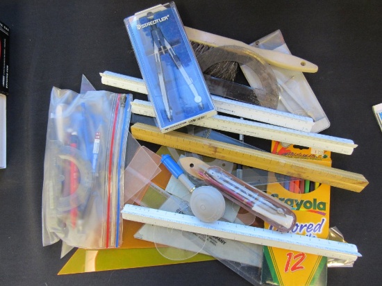 LOT OF DRAFTING SUPPLIES -Compass, rulers & More