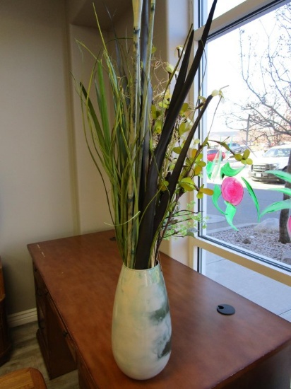 Tall Painted Glass Vase Floral Arrangement