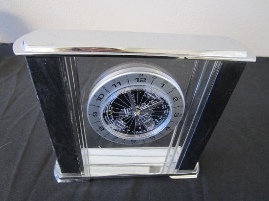 World Clock- Glass,Silver Tone & Black Unmarked