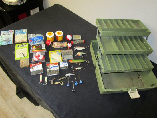 33 PC. Lot VTG Fishing Lures, Weights, Tackle Box