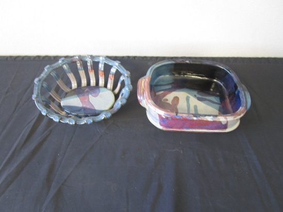 Lot of 2 Signed Colorful Pottery Pieces