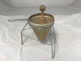 Vintage Strainer with stand and Wooden Pestle