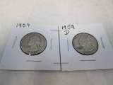 Set of 2 1954 & 1959-D silver quarters.