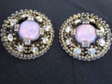 Vintage clip on opal earrings with 8 cz stones