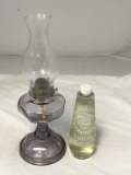 Vintage Kerosene/Oil Hurricane Lamp Purple Glass