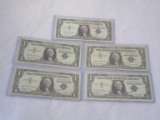 Lot of 5 1957B Silver Note Dollar Bills