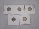 Lot of 5, Pre 1964 Roosevelt Dimes