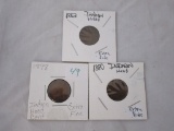 Lot of 3, Indian Head Pennies 1898,1880,& 1882