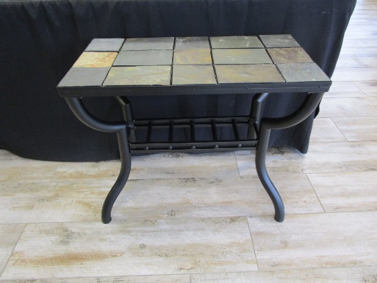 28"x14"x24" Metal and Tile Inlay Side Table