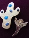 Lot of 2 Cacti Stone Pin & Religious Pendant