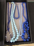 Lot of 5 Blue Costume Jewelry Beaded Necklaces