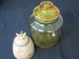 Lot of 2 Brown Glass Canister & Honey Pot