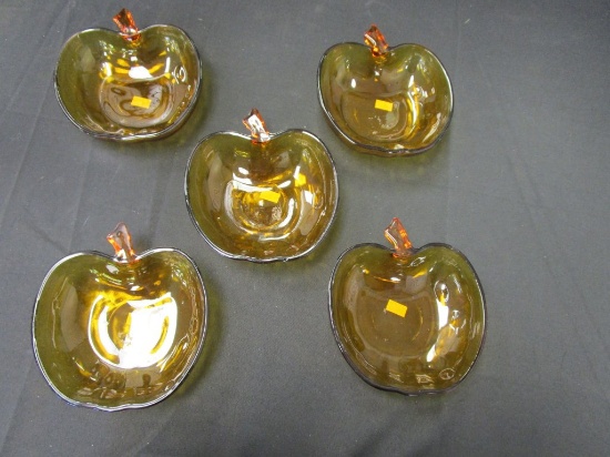Set of 5 glass Amber Colored Apple Shaped Plates