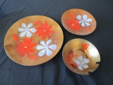 3 Pc. Enameled Copper Mid-Mod Plate Saucer Ashtray