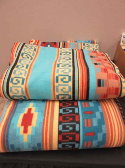 Lot of 3 Fleece Southwest Style Blankets