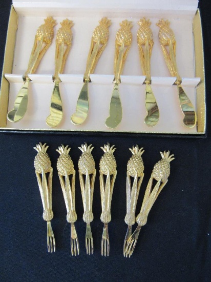 Set of 12 Gold Plated Mini Cocktail Forks & Knives