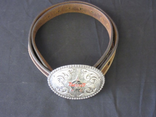 38 inch Leather Belt with PBR Metal Buckle