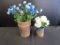 Lot of 2 Rustic Style Planters with Faux Flowers