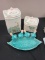 Lot of 2 Bathroom Canisters & a Blue Bird Bath