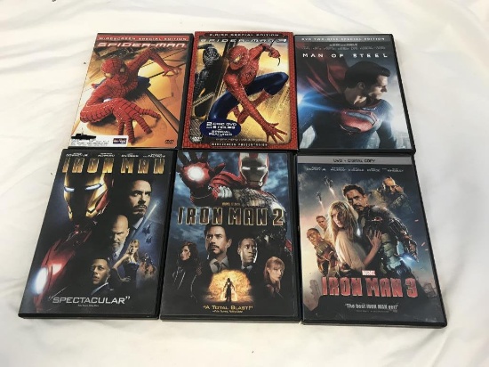 6 Marvel  DVD Movies-Iron Man, Spiderman