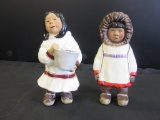 Lot of 2 Eskimo Pottery Girl & Boy Figurines