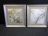 Lot of 2 Japanese Etching Framed Bird Pictures