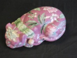 Pink Floral Pottery Ornamental Sleeping Cat