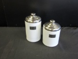 Lot of 2 White Canisters with Chrome Lids