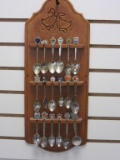 19 inch Wood Shelf with 18 Collector Spoons