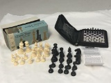 Travel Chess Set and set of vintage plastic Pieces