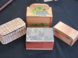 Lot of 3 Small Wood Boxes and 1 Basket Box