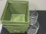 Lot of 3 Nylon Storage Baskets & 2 Metal Canisters